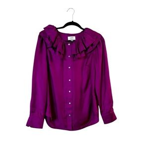 J. CREW COLLECTION Ruffled Collar Violet / Purple Silk Long Sleeve Blouse, S
